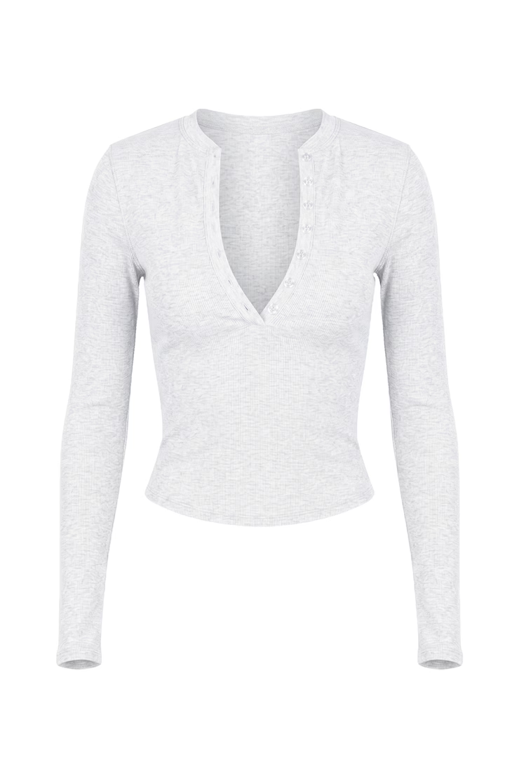 Snatchrib Crewneck Henley Long Sleeve Top - Image 2