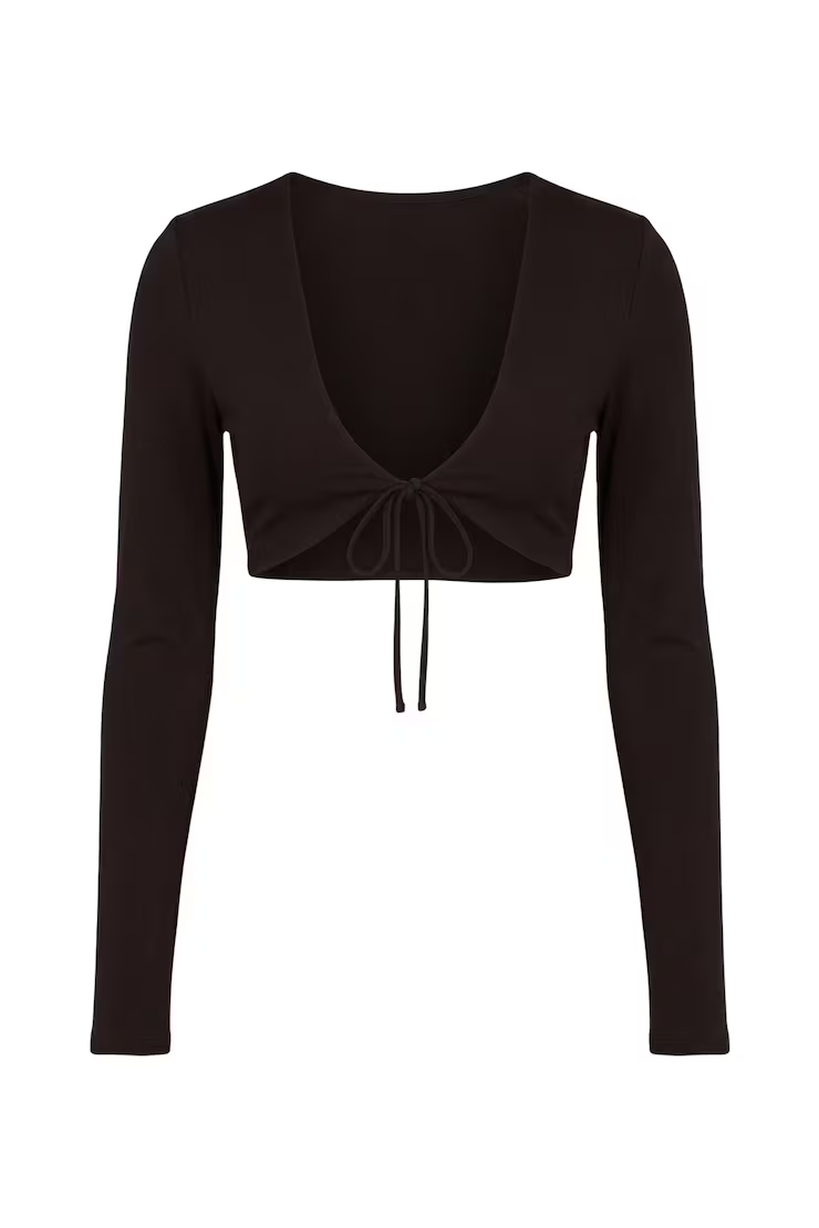 Sleek Tie Front Micro Long Sleeve Top - Image 2