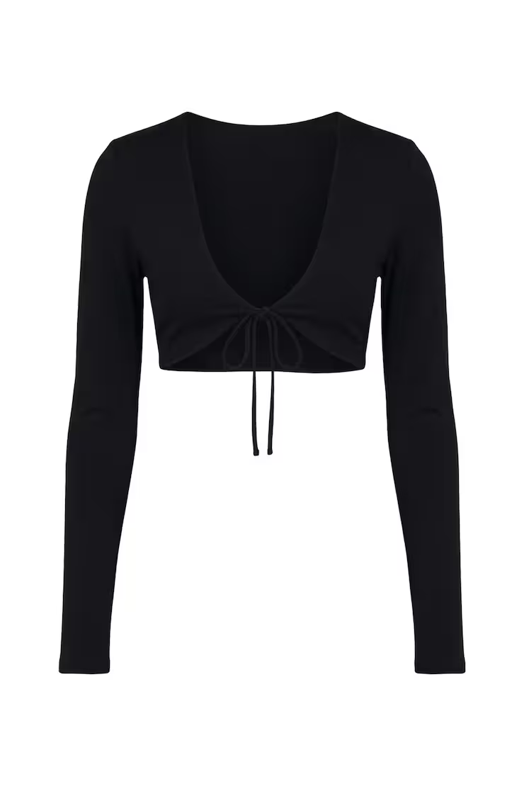 Sleek Tie Front Micro Long Sleeve Top - Image 2