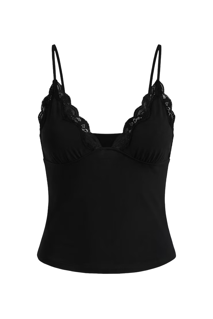 Sleek Plunge Lace Trim Cami Top - Image 2