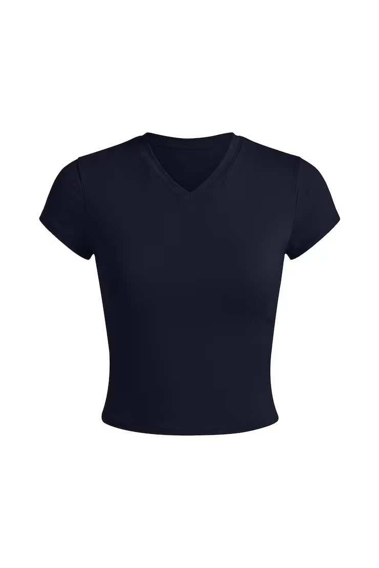 Sleek High V-Neck Short Sleeve Top - Image 2