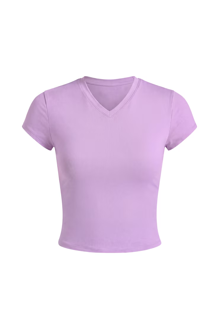 Sleek High V-Neck Short Sleeve Top - Image 2
