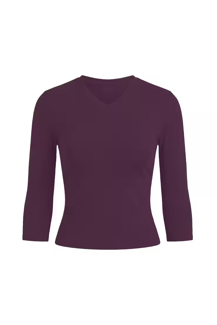 Sleek High V-Neck 3/4 Sleeve Top - Image 2
