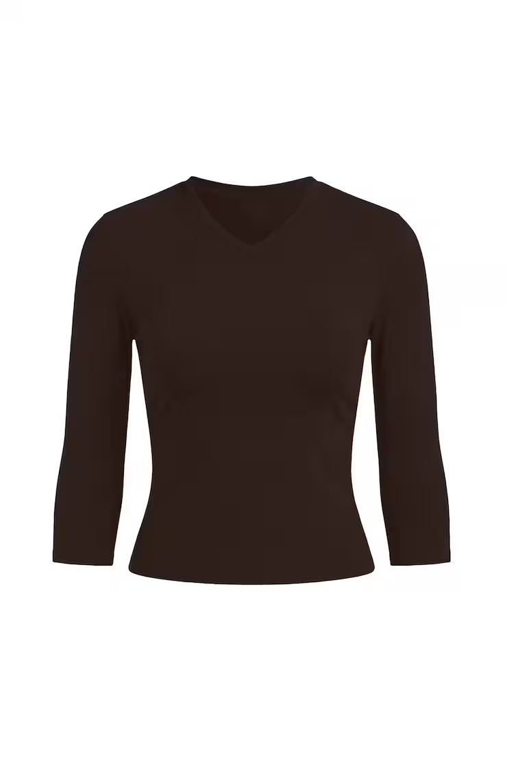 Sleek High V-Neck 3/4 Sleeve Top - Image 2