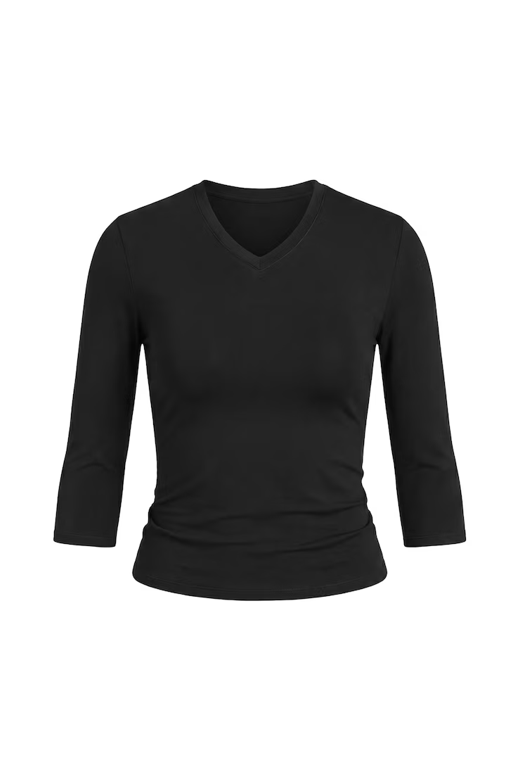 Sleek High V-Neck 3/4 Sleeve Top - Image 2
