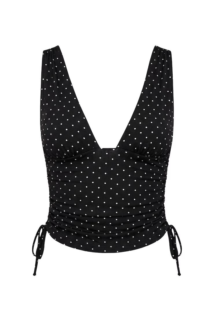 Plunge Ruched Tie Mesh Top - Image 2