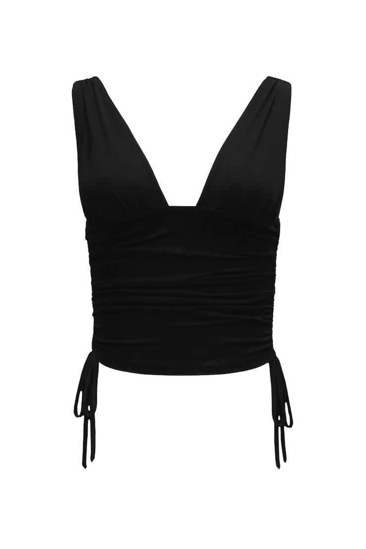 Plunge Ruched Tie Mesh Top - Image 2