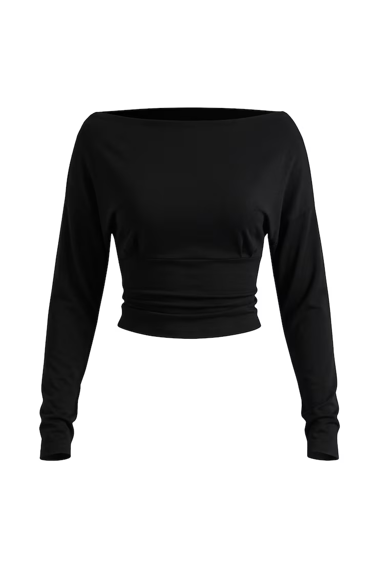 Asymmetric Snatched Waist Long Sleeve Top - Image 2